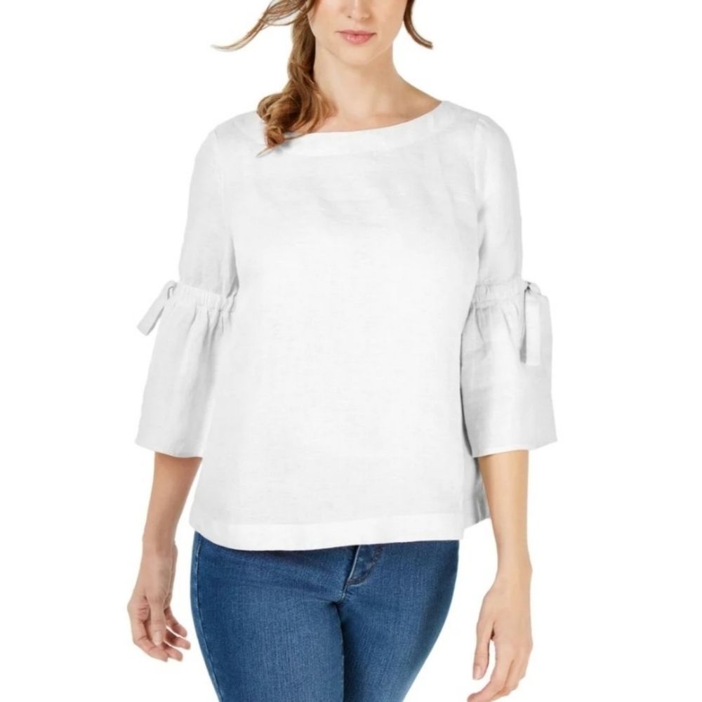 Charter Club Luxury Linen Bell sleeve Top White Size M